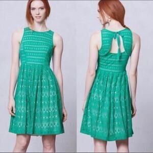 Anthropologie Postmark Sunstream Green Eyelet Dress Size XS